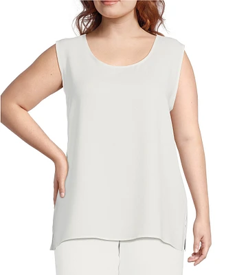 Caroline Rose Plus Size Matte Crepe Scoop Neck Sleeveless Tank Top