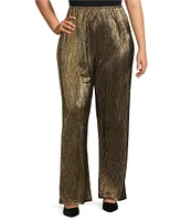 Caroline Rose Plus Size Metallic Plisse Straight-Leg Pull-On Coordinating Pants