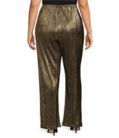 Caroline Rose Plus Size Metallic Plisse Straight-Leg Pull-On Coordinating Pants