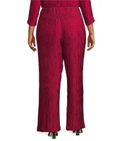 Caroline Rose Plus Size Plisse Crinkled Pleat Elastic Waist Straight-Leg Pull-On Pants