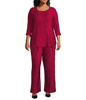 Caroline Rose Plus Size Plisse Crinkled Pleat Elastic Waist Straight-Leg Pull-On Pants