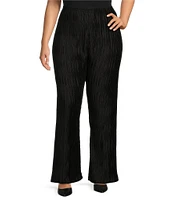 Caroline Rose Plus Size Plisse Crinkled Pleat Elastic Waist Straight-Leg Pull-On Pants