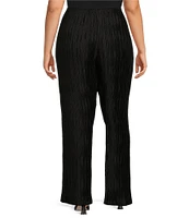 Caroline Rose Plus Size Plisse Crinkled Pleat Elastic Waist Straight-Leg Pull-On Pants