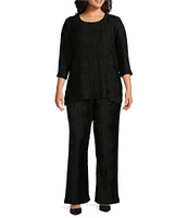 Caroline Rose Plus Size Plisse Crinkled Pleat Elastic Waist Straight-Leg Pull-On Pants