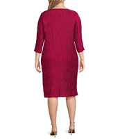 Caroline Rose Plus Size Plisse Knit Scoop Neck 3/4 Sleeve A-Line Dress