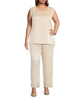 Caroline Rose Plus Size Satin Straight Leg Pull-On Coordinating Pants