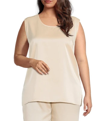 Caroline Rose Plus Size Soft Satin Scoop Neck Sleeveless Long Coordinating Tank Top