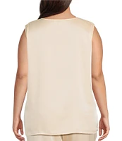 Caroline Rose Plus Size Soft Satin Scoop Neck Sleeveless Long Coordinating Tank Top