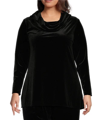 Caroline Rose Plus Size Stretch Velvet Knit Cowl Neck Long Sleeve Tunic