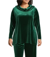 Caroline Rose Plus Size Stretch Velvet Knit Cowl Neck Long Sleeve Tunic