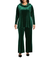 Caroline Rose Plus Size Stretch Velvet Knit Cowl Neck Long Sleeve Tunic