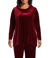 Caroline Rose Plus Size Stretch Velvet Knit Cowl Neck Long Sleeve Tunic