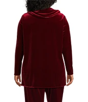 Caroline Rose Plus Size Stretch Velvet Knit Cowl Neck Long Sleeve Tunic