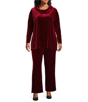 Caroline Rose Plus Size Stretch Velvet Knit Cowl Neck Long Sleeve Tunic