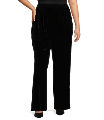 Caroline Rose Plus Size Stretch Velvet Knit Elasticized Waist Flare Leg Pull-On Pants