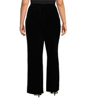 Caroline Rose Plus Size Stretch Velvet Knit Elasticized Waist Flare Leg Pull-On Pants