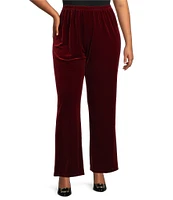 Caroline Rose Plus Size Stretch Velvet Knit Elasticized Waist Flare Leg Pull-On Pants