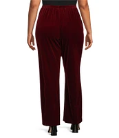 Caroline Rose Plus Size Stretch Velvet Knit Elasticized Waist Flare Leg Pull-On Pants