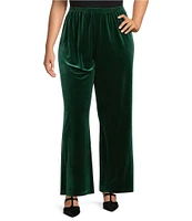 Caroline Rose Plus Size Stretch Velvet Knit Elasticized Waist Flare Leg Pull-On Pants