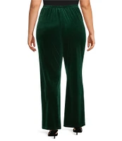 Caroline Rose Plus Size Stretch Velvet Knit Elasticized Waist Flare Leg Pull-On Pants