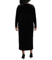 Caroline Rose Plus Size Stretch Velvet V-Neck Long Sleeve Caftan Maxi Dress