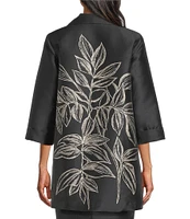 Caroline Rose Printed Rose Leaf Jacquard Point Collar 3/4 Sleeve Statement Jacket