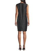 Caroline Rose Printed Rose Leaf Jacquard Scoop Neck Sleeveless Sheath Dress