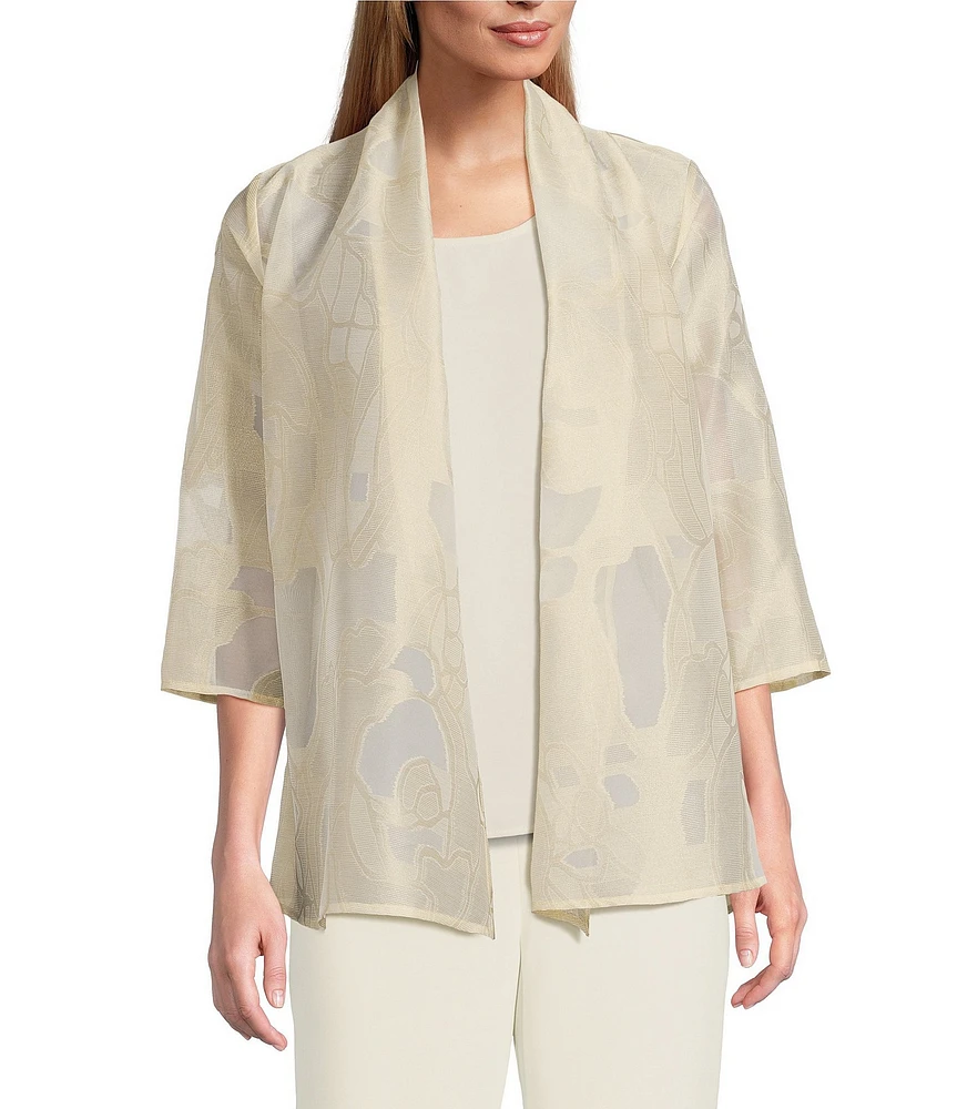 Caroline Rose Sheer Elegance Devore Stand Collar Bracelet Sleeve Open-Front Swing Jacket