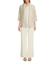 Caroline Rose Sheer Elegance Devore Stand Collar Bracelet Sleeve Open-Front Swing Jacket
