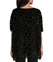 Caroline Rose Shimmering Leopard Pattern Velvet Devore' Elbow Sleeve Caftan Tunic