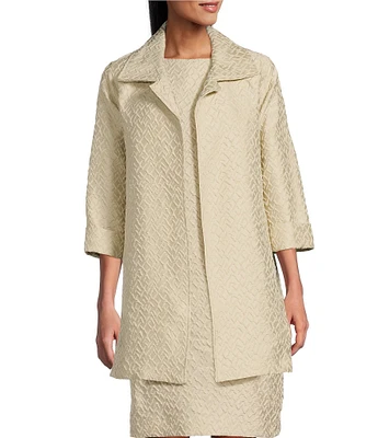 Caroline Rose Shimmering Sands Textured Jacquard Notch Collar Bracelet Sleeve Open-Front Statement Jacket
