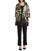 Caroline Rose Showstopper Jacquard Placement Print Notch Lapel Spread Collar Bracelet Cuffed Sleeve Party Jacket