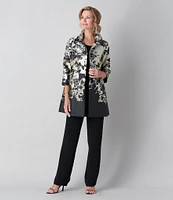 Caroline Rose Showstopper Jacquard Placement Print Notch Lapel Spread Collar Bracelet Cuffed Sleeve Party Jacket