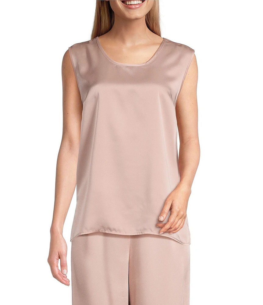 Caroline Rose Soft Satin Scoop Neck Sleeveless Long Coordinating Tank Top