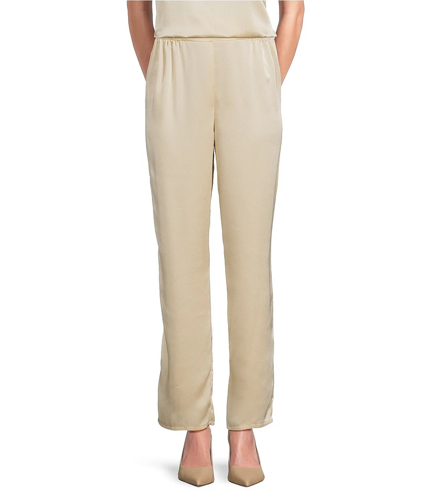 Caroline Rose Soft Satin Coordinating Straight-Leg Pull-On Pants
