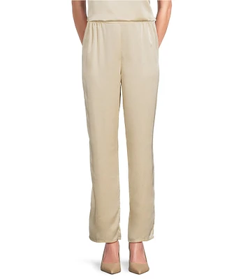 Caroline Rose Soft Satin Coordinating Straight-Leg Pull-On Pants