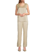 Caroline Rose Soft Satin Coordinating Straight-Leg Pull-On Pants