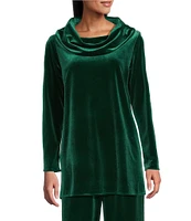 Caroline Rose Stretch Velvet Knit Cowl Neck Long Sleeve Tunic