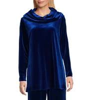 Caroline Rose Stretch Velvet Knit Cowl Neck Long Sleeve Tunic