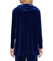 Caroline Rose Stretch Velvet Knit Cowl Neck Long Sleeve Tunic