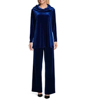 Caroline Rose Stretch Velvet Knit Cowl Neck Long Sleeve Tunic