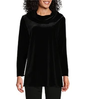 Caroline Rose Stretch Velvet Knit Cowl Neck Long Sleeve Tunic