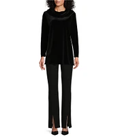 Caroline Rose Stretch Velvet Knit Cowl Neck Long Sleeve Tunic