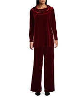 Caroline Rose Stretch Velvet Knit Cowl Neck Long Sleeve Tunic