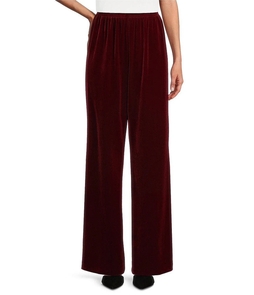 Caroline Rose Stretch Velvet Knit Elasticized Waist Flare Leg Pull-On Pants