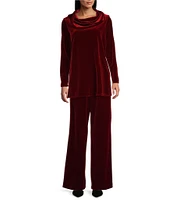 Caroline Rose Stretch Velvet Knit Elasticized Waist Flare Leg Pull-On Pants