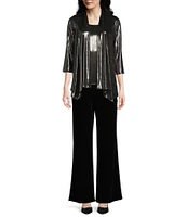 Caroline Rose Stretch Velvet Knit Elasticized Waist Flare Leg Pull-On Pants