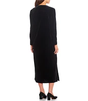 Caroline Rose Stretch Velvet V-Neck Long Sleeve Caftan Maxi Dress