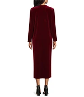 Caroline Rose Stretch Velvet V-Neck Long Sleeve Caftan Maxi Dress