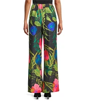 Caroline Rose Tropical Sunset Floral Print Elastic Waist Wide Leg Pants